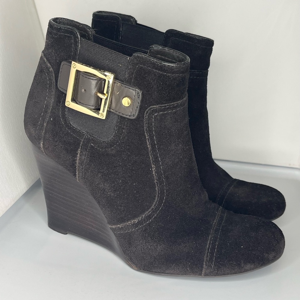 Tory Burch Women’s Size 9.5 Black Suede “Adrienne” Chelsea Wedge Ankle Boots